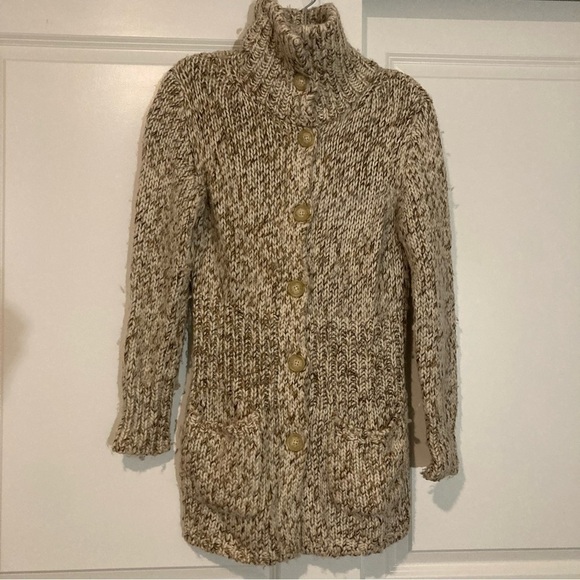 Gap Wool Blend Chunky Knit Belted Button Down Cardigan w/Pockets Size Small - Picture 3 of 10